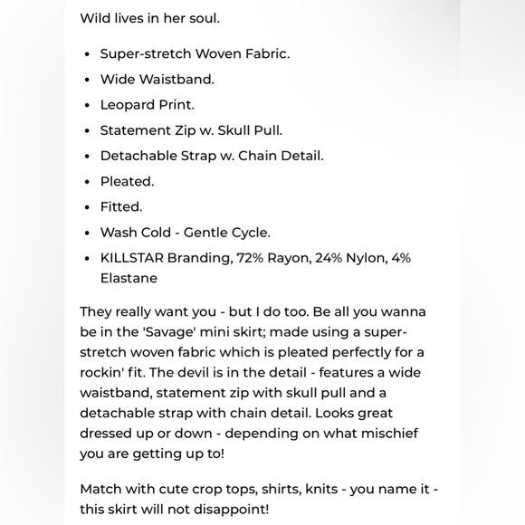 Killstar - Savage Mini Skirt - Leopard Print (Medium) NWOT - Picture 5 of 13